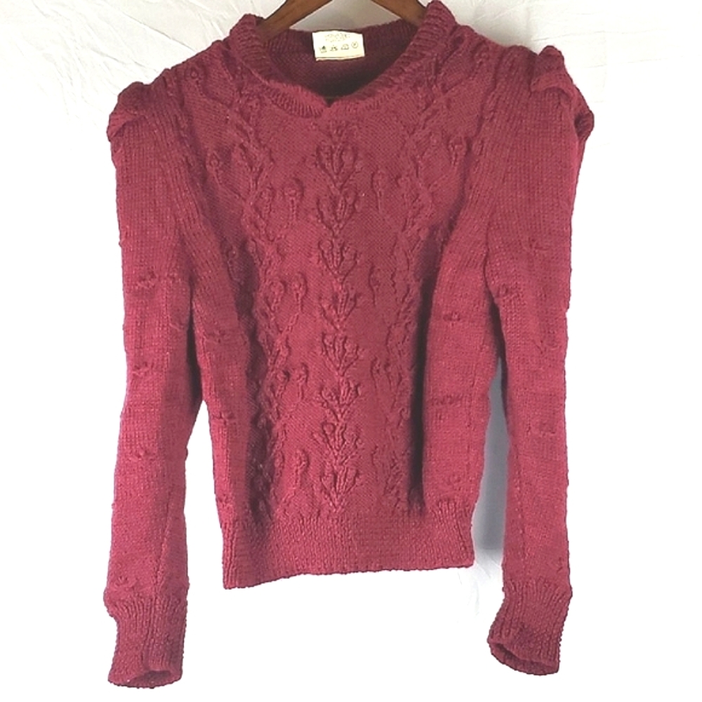 Vintage Legendary Hand Knit‎ Ireland Wool Sweater Pink Maroon